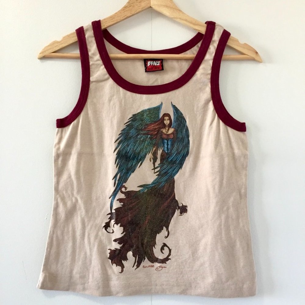 Fine - Hot Topic - Eclipse Glitter Iron-On Tank - Tan/Burgundy - Youth L